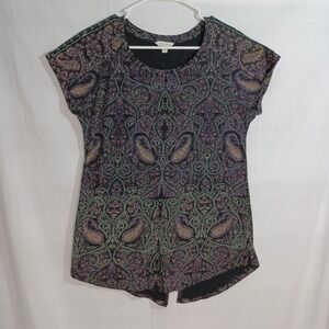 Women's Lucky Brand Black Yellow Purple Paisley Lightweight Boho Blouse Size Sm